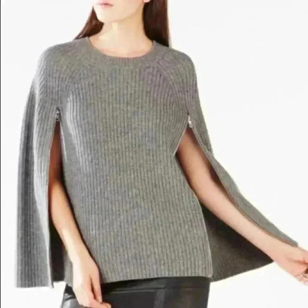 BCBGMAXAZRIA Sherwin Zipper Ribbed Poncho Sweater - Picture 8 of 8